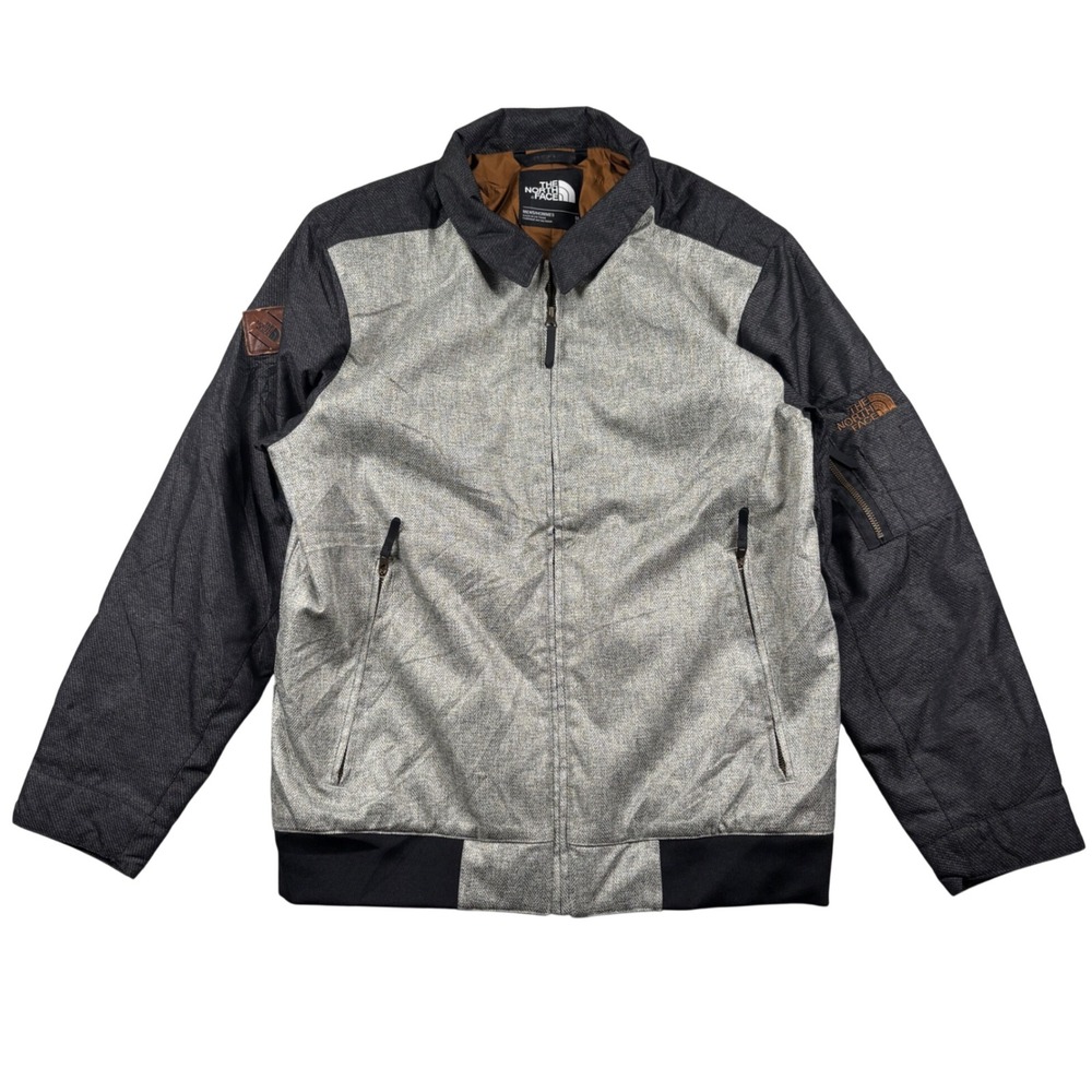 The North Face Bomber Jacket Mens M Gray Herringbone Full Zip Insulated Coat